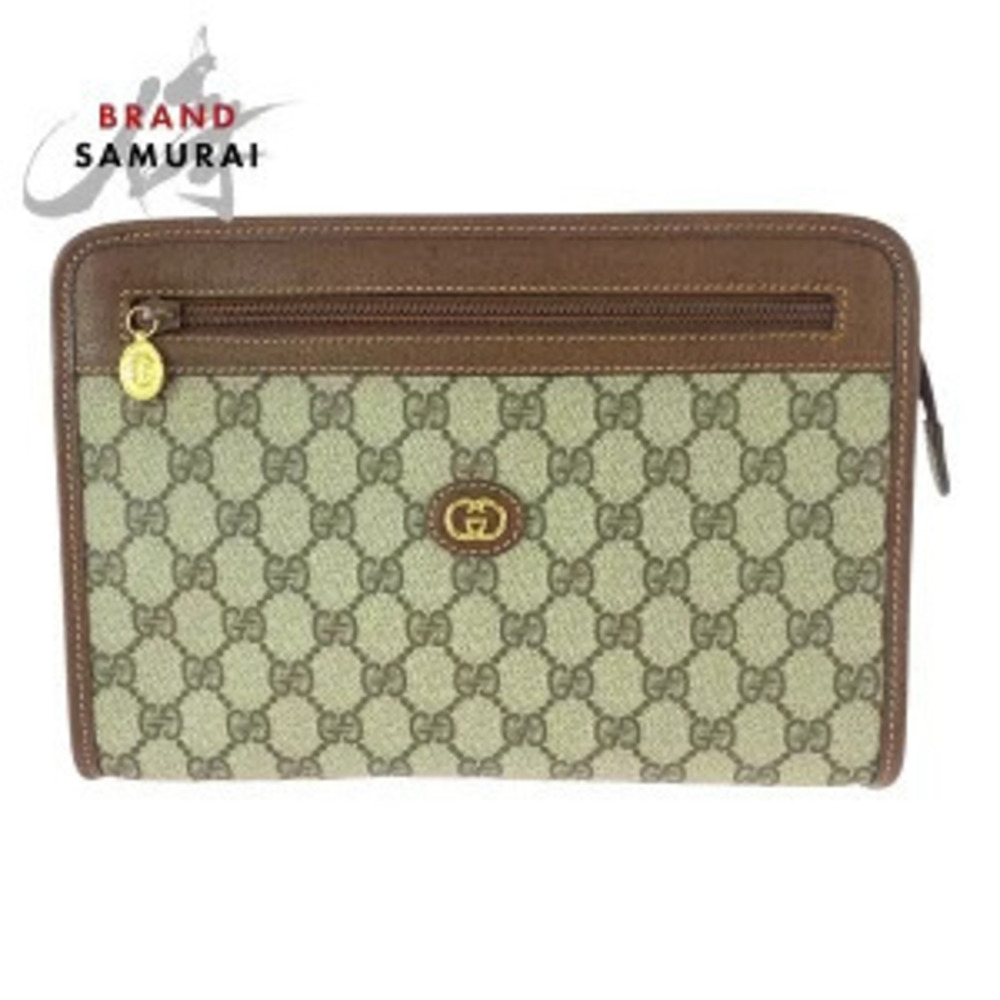 Gucci beige brown GG Supreme canvas leather Shoulder bag clutch